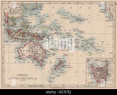 Pacifique OCÉANIE COLONIALE.British Dutch Spanish French German Port., 1897 map Banque D'Images