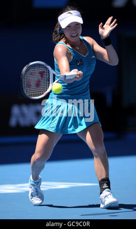 Tennis - Open d'Australie 2010 - neuvième jour - Melbourne Park.Le Chinois Jie Zheng en action contre la Russie Maria Kirilenko Banque D'Images