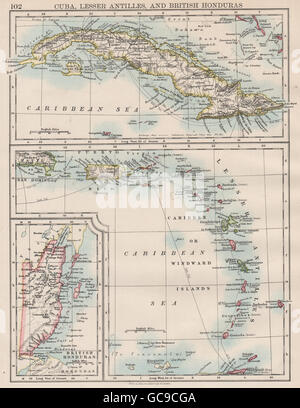 Îles des Caraïbes.Cuba Honduras britannique Caribbee/Windward. JOHNSTON, 1897 map Banque D'Images