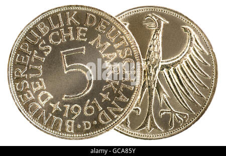 Monnaie / finances, pièces, Allemagne, pièce de 5-Mark, pièce avec un alliage de cuivre d'argent, lieu de minting: D Munich, Allemagne, 1961, droits additionnels-Clearences-non disponible Banque D'Images