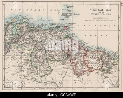 VENEZUELA / Guyanes. Le Suriname. Français Néerlandais Anglais Guyana. JOHNSTON, 1897 map Banque D'Images