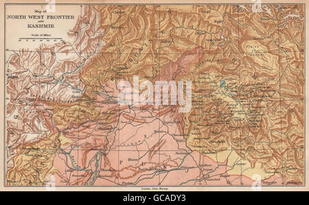 L'INDE BRITANNIQUE ET LE PAKISTAN. Carte de la North West Frontier, Kashmir et Punjab 1929 Banque D'Images