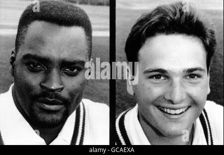 Membres de l'équipe de cricket du comté de Kent (gauche-droite) Tony Merrick et Mark Ealham Banque D'Images