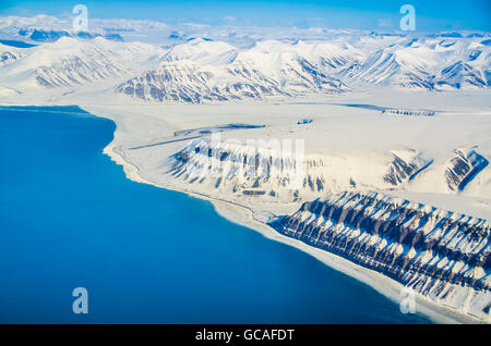 Vue d'ensemble de l'ère glaciaire paysages de l'île de Spitsbergen, Svalbard, Norvège Banque D'Images