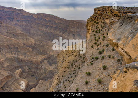 Wadi Ghul (ou Ghul), le Grand Canyon, près du haut de la montagne Jebel Shams, Sultanat d'Oman Banque D'Images