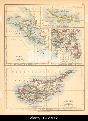 Athènes et les îles grecques. Chypre Corfou Crète Grèce.Candia. JOHNSTON, 1897 map Banque D'Images