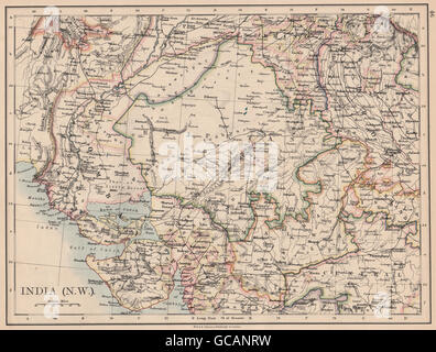 L'INDE BRITANNIQUE NW. Rajputana (Rajasthan) Sindh Malwa Gujarat. JOHNSTON, 1897 map Banque D'Images