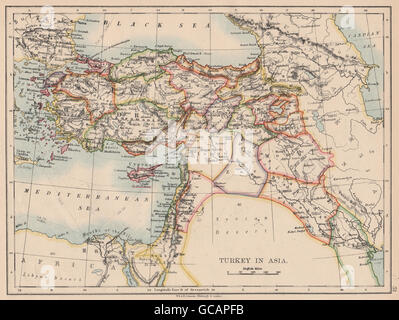 La Turquie ottomane en Asie. Chypre Levant Mésopotamie la Palestine. JOHNSTON, 1897 map Banque D'Images