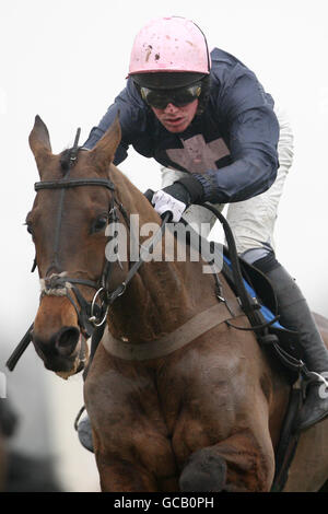 Courses hippiques - Hippodrome de Huntingdon.Jockey Richard McLernon sur Mauritino lors de l'hippodrome de Huntingdon pour les événements en plein air l'obstacle des novices (Div 1) Banque D'Images