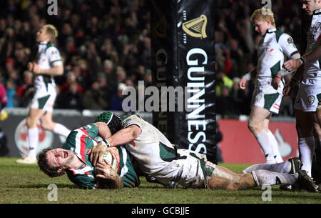 Rugby Union - Guiness Premiership - Leicester Tigers / London Irish - Welford Road.George Chuter célèbre la quatrième tentative de Leicester Tigers lors du match Guiness Premiership à Welford Road, Leicester. Banque D'Images