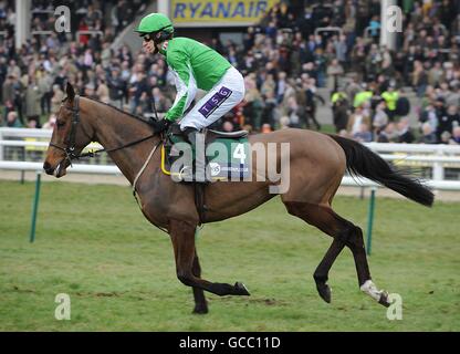 Kayf Aramis monté par le jockey Paddy Brennan avant le Pertemps final (obstacle à la mise en mains) Banque D'Images