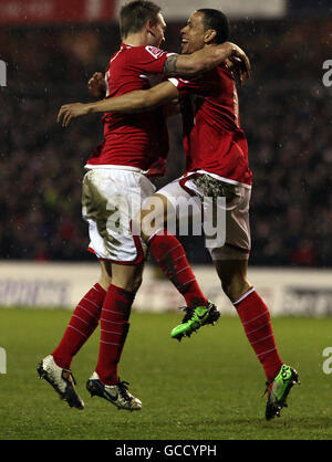 Football - Championnat de la ligue de football Coca-Cola - Nottingham Forest v Crystal Palace - City Ground.Nathan Tyson, de Nottingham Forest, célèbre ses scores lors du match de championnat Coca-Cola au terrain de la ville de Nottingham. Banque D'Images