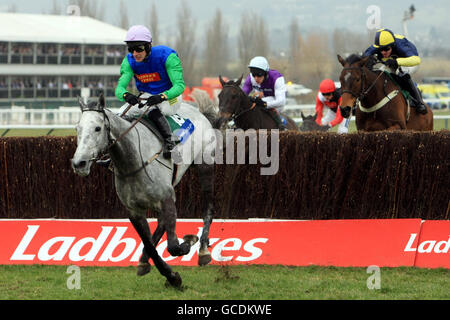 Great Endeavour criblé par Danny Cook sort le dernier à gagner le Byrne Group plate Steeple Chase pendant le troisième jour du Cheltenham Festival 2010 à Cheltenham Racecourse. Banque D'Images