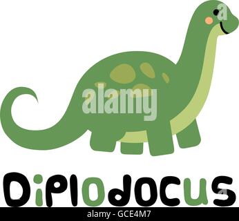 Cute cartoon smiling diplodocus isolé sur fond blanc. Illustration de Vecteur