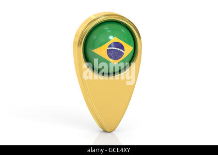 Pointeur de carte avec le drapeau du Brésil, 3D Rendering isolé sur fond blanc Banque D'Images