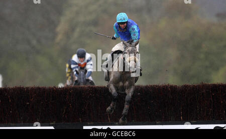 Omix d'Or, monté par David Dennis, saute le dernier pour remporter la course nationale de presse et de journal Highland lors du festival Stan James Perth à l'hippodrome de Perth, en Écosse. Banque D'Images