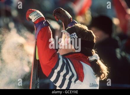 JEUX OLYMPIQUES D'HIVER LILLEHAMMER 94. MOGUL FÉMININ, MINNA MARIKA KARHU, FINLANDE Banque D'Images