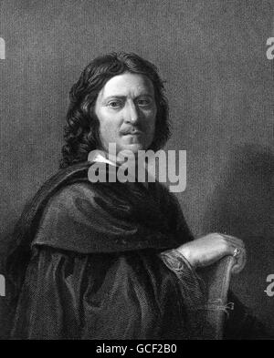 NICOLAS POUSSIN (1594-1665) peintre français de style baroque. Gravure tirée de son autoportrait de 1650. Banque D'Images