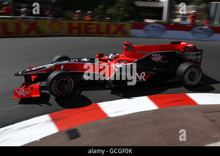 Le Timo Glolock de Virgin Racing va faire le tour des Lowes pendant la pratique au circuit de Monaco, Monte Carlo. Banque D'Images