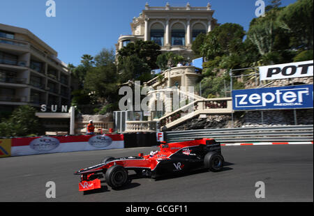 Le Timo Glolock de Virgin Racing va faire le tour des Lowes pendant la pratique au circuit de Monaco, Monte Carlo. Banque D'Images