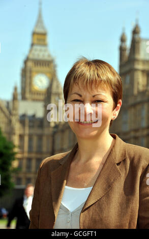 Caroline Lucas la nouvelle députée de Brighton Pavilion, à l'extérieur des chambres du Parlement. Banque D'Images