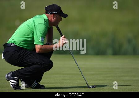 Graeme Storm en action pendant la deuxième partie du Celtic Manor Wales Open, au Celtic Manor Resort Banque D'Images