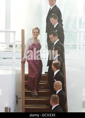 Twiggy Lawson à bord du bateau de croisière de luxe Seabourn, avant sa cérémonie de désignation, sur la Tamise à Londres. Banque D'Images