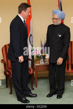 Le Premier ministre David Cameron rencontre aujourd’hui la contre-partie indienne Manmohan Singh lors d’une réunion bilatérale au G20 au Canada. Banque D'Images