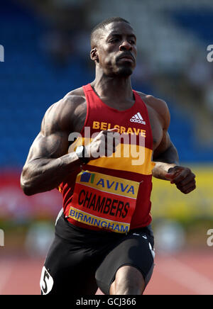 Dwain Chambers participe aux Mens 100m Heats lors des épreuves européennes d'Aviva et des championnats du Royaume-Uni au stade Alexander, à Birmingham. Banque D'Images