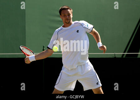 Tennis - Championnats de Wimbledon 2010 - septième jour - le club de tennis et de croquet de pelouse de toute l'Angleterre.Robin Soderling de Suède en action contre David Ferrer d'Espagne Banque D'Images