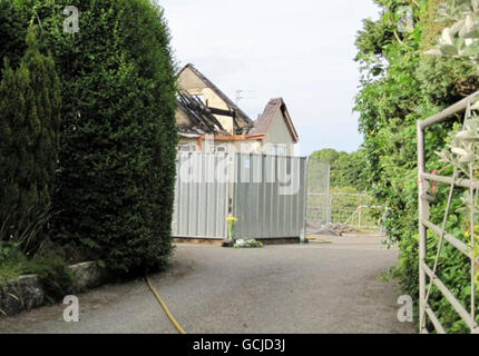 Une vue générale de la scène à Anglesey, où Heather Bickley, 46 ans, et fils Oscar, 6 ans,Et Felix, 10 ans, ont été trouvés morts après qu'un incendie a éclaté dans leur maison. Banque D'Images