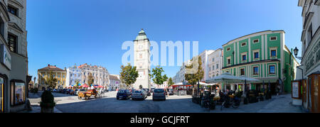 Hauptplatz Enns (place principale), Stadtturm (beffroi) Autriche Oberösterreich, Autriche Banque D'Images