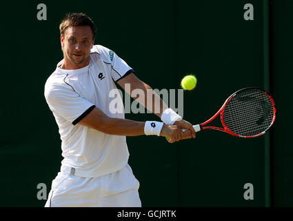 Tennis - Championnats de Wimbledon 2010 - septième jour - le club de tennis et de croquet de pelouse de toute l'Angleterre.Robin Soderling de Suède en action contre David Ferrer d'Espagne Banque D'Images