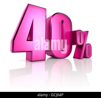 Quarante pour cent rose signe isolé sur fond blanc. Le rendu 3D Banque D'Images