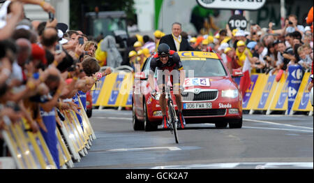 Lance Armstrong des États-Unis de RadioShack termine la phase préliminaire du Tour de France, procès à Rotterdam, pays-Bas. Banque D'Images