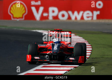 Courses automobiles - Santander Grand Prix de Formule 1 britannique - Journée de pratique - circuit Silverstone.Timo Glolock de Virgin Racing lors d'une journée d'entraînement avant le Grand Prix britannique de Santander sur le circuit de Silverstone, à Northampton. Banque D'Images