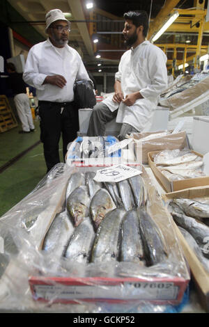 Protestation des travailleurs marché Billingsgate Banque D'Images