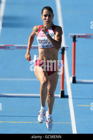 Athlétisme - Championnats d'Europe IAAF 2010 - première journée - Stade olympique.La Bulgarie Vania Stambolova participe aux 400m haies des femmes pendant le premier jour des championnats européens d'athlétisme de l'IAAF à Barcelone Banque D'Images