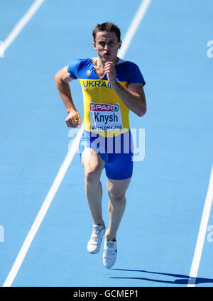 Athlétisme - Championnats d'Europe IAAF 2010 - première journée - Stade olympique.Le Myhaylo Knysh d'Ukraine participe au 400m masculin lors du premier jour des championnats européens d'athlétisme de l'IAAF à Barcelone Banque D'Images