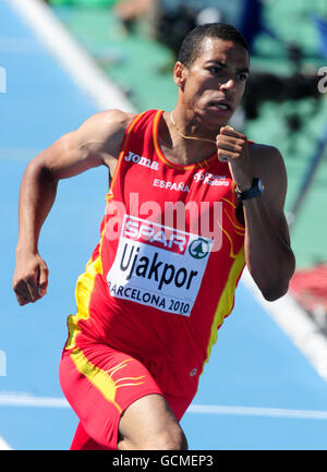 Athlétisme - Championnats d'Europe IAAF 2010 - première journée - Stade olympique.Mark Ujakpor d'Espagne participe au 400m masculin lors du premier jour des championnats européens d'athlétisme de l'IAAF à Barcelone Banque D'Images