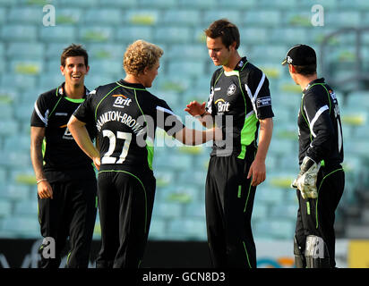 Rory Hamilton-Brown, de Surrey, célèbre le cricket d'Andrew, de Worcestershire Avec Steven Cheetham qui a fait la prise Banque D'Images