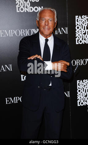 Giorgio Armani arrive à Emporio Armani, dans le cadre de la soirée de la mode de British Vogue, à Londres. Banque D'Images