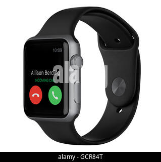 Varna, Bulgarie - 16 octobre 2015 : Sport Watch Apple 42mm en aluminium gris espace noir avec bande Sport Banque D'Images