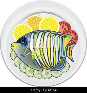 Le poisson cuit et les légumes sur une plaque Illustration de Vecteur