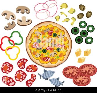 Pizza vecteur et ingrédients pour votre conception Illustration de Vecteur