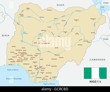 Carte vectorielle de la République fédérale du Nigéria avec drapeau Illustration de Vecteur