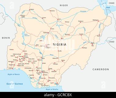 Carte routière de vecteur République Fédérale du Nigeria Illustration de Vecteur