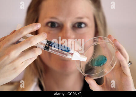 Jennifer Broom, responsable de la recherche collaborative pour Covidien Medical Devices, un fournisseur mondial de produits de santé, présente un gel chirurgical développé par l'Université de Galway alors que la société médicale multinationale a annoncé aujourd'hui un investissement de 900,000 euros (786,000) dans des projets de recherche et développement avec l'université irlandaise. Banque D'Images