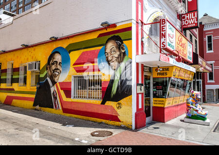 Les héros afro-américains de la murale, Ben's Chili Bowl, 1213 U Street NW, Washington, DC Banque D'Images