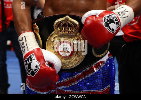 Boxe - WBA World Heavyweight Championship - David Haye v Audley Harrison - MEN Arena.Détail de la ceinture de championnat du monde à poids lourd WBA sur la taille de David Haye après sa victoire sur Audley Harrison Banque D'Images